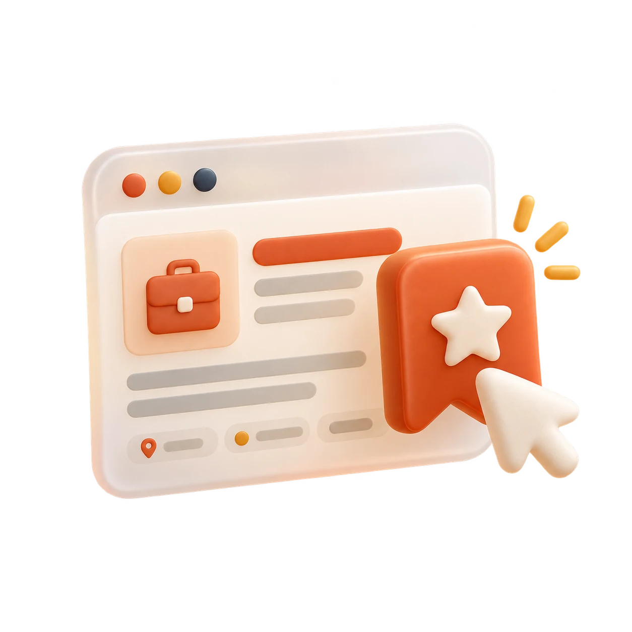A rounded browser window with an orange bookmark