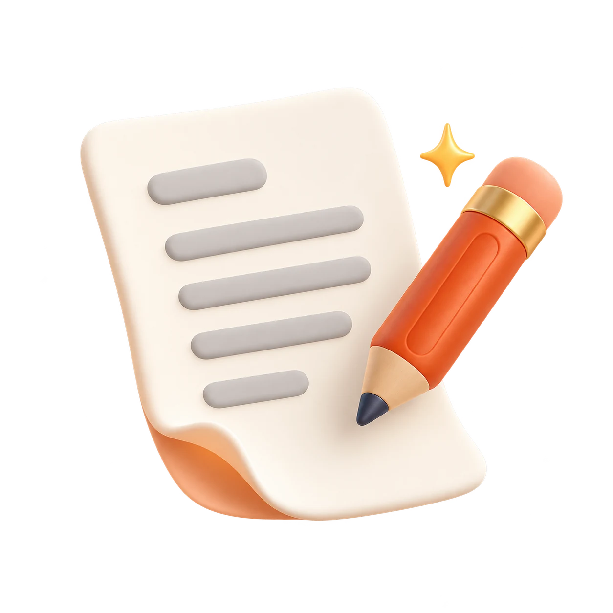 A softly curved document page beside an orange pencil