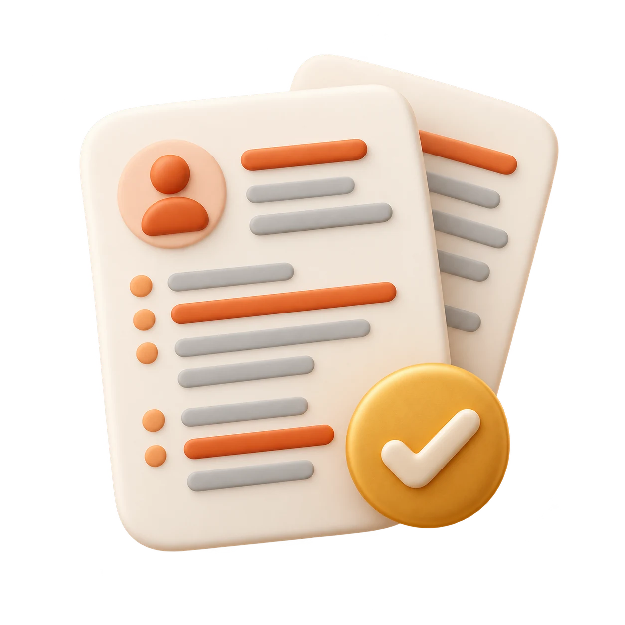 Two softly rounded resume pages with selected orange highlights